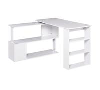 HOMCOM Mesa de Ordenador Mesa Esquinera Giratorio 360° Múltiformas para Hogar Escuela y Oficina 5 Estantes Librería Blanco Aosom España