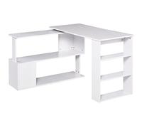 HOMCOM Escritorio Esquinero Giratorio, 120x110 cm, Escritorio en L, Mesa de Escritorio con Estantes, para Oficina en Casa, Estudio, Hogar, Blanco