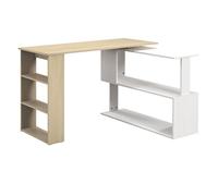 Homcom escritorio esquinero giratorio, 120x110 cm, escritorio en l, mesa de escritorio con estantes, para oficina en casa, estudio, hogar, natural y blanco