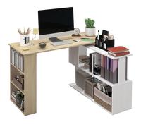 Homcom Escritorio Esquinero Giratorio Con Estantería 120x110x74,5 Cm Natural