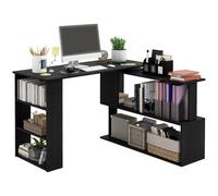 Homcom Escritorio Esquinero Giratorio Con Estantería 120x110x74,5 Cm Negro