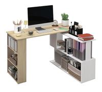 HOMCOM Escritorio Esquinero Giratorio en L 120x110 cm Natural y Blanco