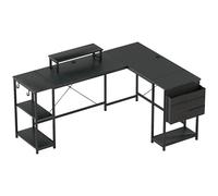 HOMCOM Escritorio esquinero modular reversible 168-240 cm estilo industrial - estante regulable, bolsa de almacenamiento, soporte para monitor