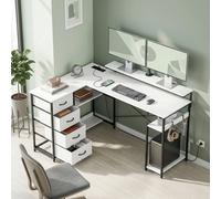 HOMCOM Escritorio Esquinero Reversible con 4 Cajones de Tela Blanco Blanco