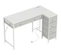 HOMCOM Escritorio Esquinero Reversible con 6 Cajones 126x48 cm con Toma de Corriente Puerto de Carga USB y USB-C Blanco