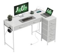 HOMCOM Escritorio Esquinero Reversible con 6 Cajones de Tela, 126x48 cm, Escritorio en L con Toma de Corriente, Puerto de Carga USB y USB-C, Mesa en L para Oficina en Casa, Estudio, Blanco