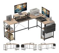 HOMCOM Escritorio Esquinero Reversible en L Industrial 168-240 cm Natural