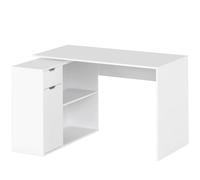 HOMCOM Escritorio flexible con armario de 2 niveles, cajón, estantes abiertos, Madera, Blanco