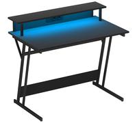 HOMCOM Escritorio Gaming con Luces LED 100x60 cm omas de Corriente Soporte para Monitor Estantes y Control Remoto Negro Aosom España