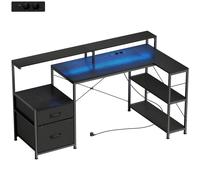 HOMCOM Escritorio Gaming en L con LED y Enchufes, 165x80x91,5 cm, Negro Aosom España