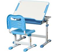 HOMCOM Pupitre Infantil 2 en 1 Juego de Escritorio y Silla para Niños de +6 Años con Altura Ajustable Mesa Regulable en Ángulo Azul Aosom España