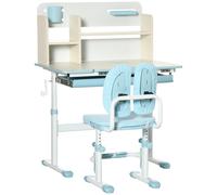 HOMCOM Escritorio Infantil Altura Ajustable con 1 Cajón 1 Estante y Tablero de Mesa Inclinable 80x52x88-109 cm Azul y Blanco Aosom España
