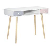 HOMCOM Escritorio infantil estilo escandinavo con cajón y compartimento de almacenamiento 100L x 48l x 76,5H cm MDF y pin Grey y ro Blanco