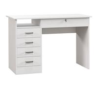 HOMCOM Escritorio moderno con 5 cajones amplia mesa 1 compartimento abierto cajón con cerradura 110x50x76 cm Blanco Aosom España
