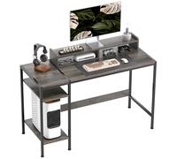 HOMCOM Escritorio Moderno Mesa de Escritorio con Estantes Laterales Soporte para Monitor Ajustable y Estructura Móvil Mesa de Ordenador para Oficina Estudio 120x48x85,5 cm Gris Carbón