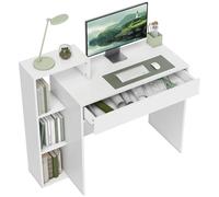 HOMCOM Escritorio moderno para ahorrar espacio, con 3 estantes abiertos y cajón grande, escritorio con estantería de madera, mesa para ordenador de oficina, estudio y dormitorio, 100 x 40 x 90 cm