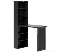 HOMCOM Escritorio Moderno Plegable con Librería y Pizarra, en MDF y Metal, 98x51x153 cm, Negro Aosom España