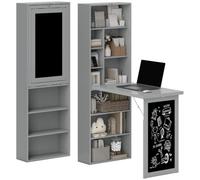 HOMCOM Escritorio montado en Pared con Pizarra Plegable, Negro | Mesa estudio ahorro espacio, estantería, escritorio flotante, estante ajustable, 9 compartimentos abiertos, espacio pequeño