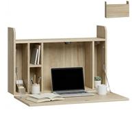 HOMCOM Escritorio Mural abatible para portátil 77x20x51cm Roble | Diseño flotante, compartimentos de almacenamiento que ahorran espacio, para oficina en casa y estudio