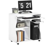 HOMCOM Escritorio para computadora con bandeja deslizante para teclado, escritorio móvil para oficina en casa, mesa de estudio con estantes de almacenamiento, escritorio de PC sobre ruedas, color