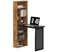 HOMCOM Escritorio para computadora montado en la Pared, Mesa de Estudio Plegable con Tablero Negro y estantería, Escritorio Flotante Multifuncional para Oficina en casa, marrón rústico