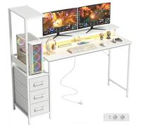 HOMCOM Escritorio para Juegos con Soporte para CPU Ajustable Reversible y LED, 147 x 47 cm Estación para Juegos con estación de Carga, Soporte para Monitor, 3 cajones de Tela, para casa, Oficina o