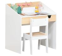HOMCOM Escritorio para Niños con Silla 3-6 Años 2 Piezas Blanco y Natural | Pupitre Infantil, con Cajón y Estantes de Libros, Escritorio Infantil, para Estudio y Dormitorio