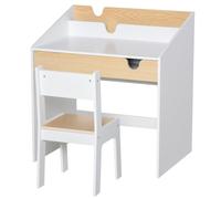 HOMCOM Escritorio para Niños con Silla de 3 a 6 Años con Cajón y Estante para Libros 70x50x75 cm Blanco y Natural Aosom España