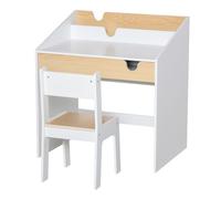 HOMCOM Escritorio para Niños con Silla de 3 a 6 Años con Cajón y Estante para Libros 70x50x75 cm Blanco y Natural Aosom España