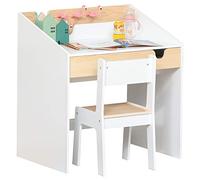 HOMCOM Escritorio para Niños con Silla de 3 a 6 Años Pupitre Infantil de 2 Piezas con Cajón y Estantes de Libros Escritorio Infantil para Estudio Dormitorio Blanco y Natural