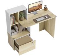 HOMCOM - Escritorio para ordenador con biblioteca de 4 compartimentos y cajón con cerradura con carpetas, patines anticolisión, mesa informática para dormitorio, sala de estudio, 126 x 50 x 109 cm