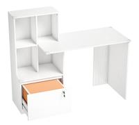 HOMCOM Escritorio para Ordenador con Estantería de 4 Compartimentos y Cajón Archivador con Cerradura 126 x 50 x 109 cm Veta de Madera Blanca Aosom España