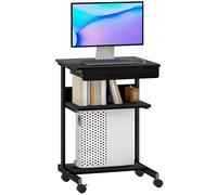 HOMCOM Escritorio para ordenador, escritorio de oficina con cajón y 4 ruedas, 56 x 51 cm, mesa para ordenador con 2 estantes abiertos, estación de trabajo con soporte CPU para estudio, negro