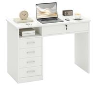 HOMCOM Escritorio PC con 5 cajones (1 con Cerradura) 110x50x76cm Blanco
