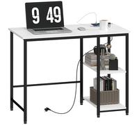 HOMCOM Escritorio Pequeño, 100x50 cm Escritorio de Ordenador con 2 Estantes Reversibles y Tomas de Carga USB Integradas, Mesa de Escritorio de PC para Juego, Casa, Estudio y Oficina, Blanco y Negro