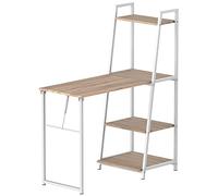 HOMCOM Escritorio Plegable - 2 en 1-4 estantería librería escritorio - Imitación Madera Roble Claro Metal Blanco