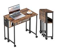 HOMCOM Escritorio plegable con estante de almacenamiento y bolsa, 80 cm, escritorio plegable para computadora para espacios pequeños, mesa de escritura con ruedas para oficina en casa, dormitorio