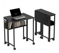 HOMCOM Escritorio plegable con estante de almacenamiento y bolsa, escritorio plegable de 63 cm para computadora para espacios pequeños, mesa de escritura con ruedas para oficina en casa, dormitorio