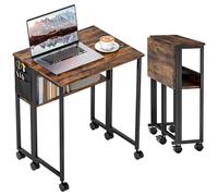 HOMCOM Escritorio plegable con estante de almacenamiento y bolsa, escritorio plegable de 63 cm para computadora para espacios pequeños, mesa de escritura con ruedas que ahorra espacio para oficina en