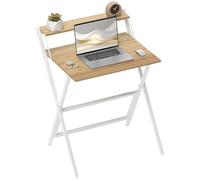 HOMCOM Escritorio plegable con estante para monitor, escritorio plegable de 70 cm para computadora para espacios pequeños, mesa de escritura que ahorra espacio, estación de trabajo para oficina en