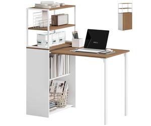Homcom Escritorio Plegable Con Estantería Con 4 Estantes 105x60x127 Cm Natural