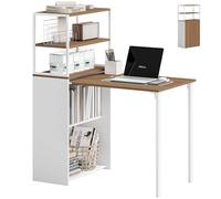 HOMCOM Escritorio Plegable con Estantería, Mesa de Escritorio con 4 Estantes, Mesa de Ordenador para Espacios Pequeños, Estudio, Oficina en Casa, 105x60x127 cm, Natural