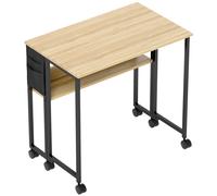 HOMCOM Escritorio plegable con ruedas 80x50 cm con estante y bolso de almacenamiento, roble