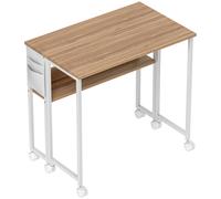 HOMCOM Escritorio Plegable con Ruedas Balda y Bolsillo de Almacenaje Ideal para Espacios Pequeños 80x50x75 cm Blanco y Natural