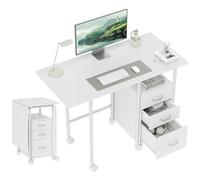HOMCOM Escritorio Plegable con Ruedas con 3 cajones, Escritorio de Ordenador, Bandeja Extensible, Marco de Acero, 105 x 51 x 75,5 cm, para teletrabajo, Dormitorio, Sala de Estudio, Estilo Moderno