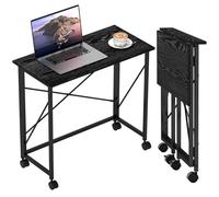 HOMCOM Escritorio Plegable con Ruedas Mesa Escritorio Compacta Mesa de Ordenador Portátil para Casa Oficina Espacios Pequeños 80x40x75 cm Negro