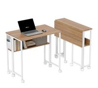 HOMCOM Escritorio Plegable con Ruedas y Estante Casa 80x50x75 cm Natural