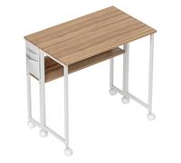 HOMCOM Escritorio Plegable con Ruedas y Estante, Mesa Escritorio Compacta con Bolsillo de Almacenaje, Mesa de Ordenador Portátil para Casa, Oficina, Espacios Pequeños, 80x50x75 cm, Natural