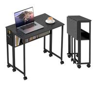 HOMCOM Escritorio Plegable con Ruedas y Estante, Mesa Escritorio Compacta con Bolsillo de Almacenaje, Mesa de Ordenador Portátil para Casa, Oficina, Espacios Pequeños, 80x50x75 cm, Negro