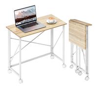 HOMCOM Escritorio Plegable con Ruedas y Estructura Resistente Ideal para Oficina y Est udio 80x40x75 cm Natural Natural